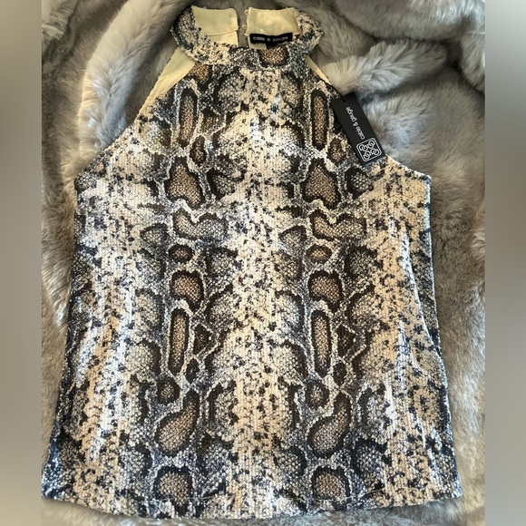 NWT Shimmering Sequined Snake Print Halter Tank Top - Picture 9 of 9